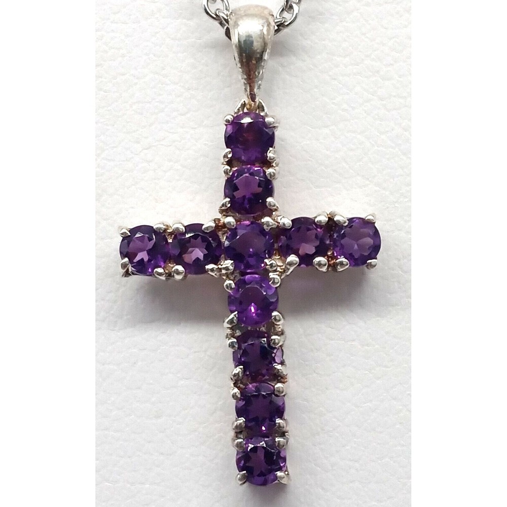 Amethyst Cross Pendant Necklace STS 925 Sterling Silver Chuck Clemency India